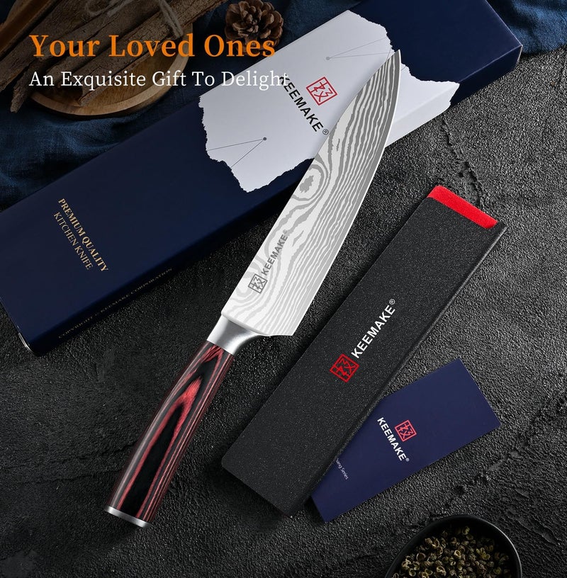 KEEMAKE Chef Knife 8 Inch - Ultra Sharp Kitchen Knife 1.4116 High Carbon Stainless Steel Blade, Ergonomic Handle, Professional Meat Knife for Home Cooking & Chefs, w/Sheath & Gift Box - Image 5